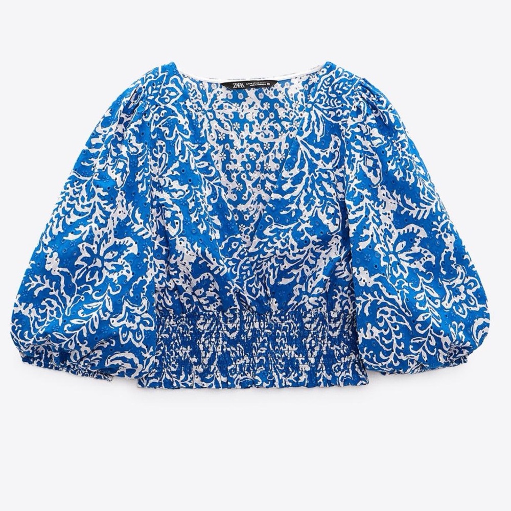 Zara Vibrant Blue and White Floral Blouse
